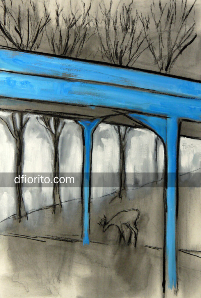 chevreuil-19-11-2023 huile et fusain sur toile 16×24 po (40.6×60.9 cm)