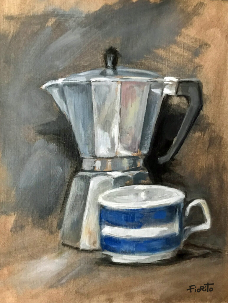 Moka Pot II, 11-02-2025 huile sur papier toilé 9×12 po. -