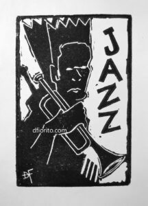Jazz, linogravure 4x6po sur papier canson 23-03-2026