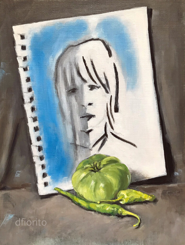 tomate verte 30-07-2026 huile sur papier toilé 9x12po