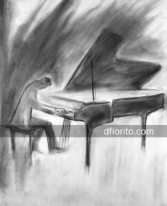 Novecento pianiste 11-01-2024 Fusain sur papier Canson 18 x 24 po (45,7 x 60,9 cm)
